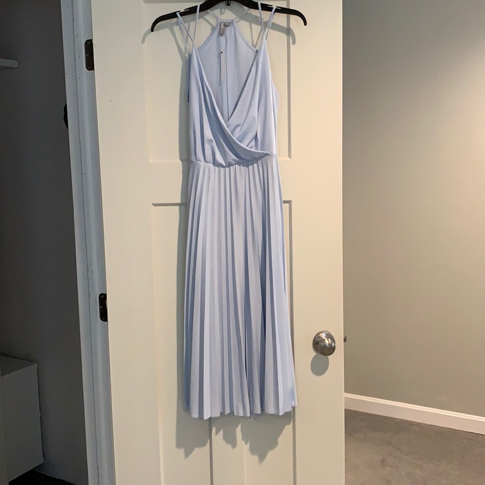 Asos light blue midi dress, low cut, open back